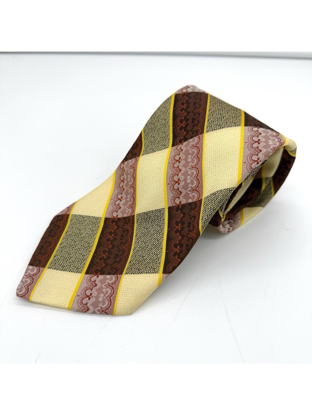Vintage Cerruti 1881 Tie Italy Red Brown Gold Striped Paisley Men's Necktie 90s